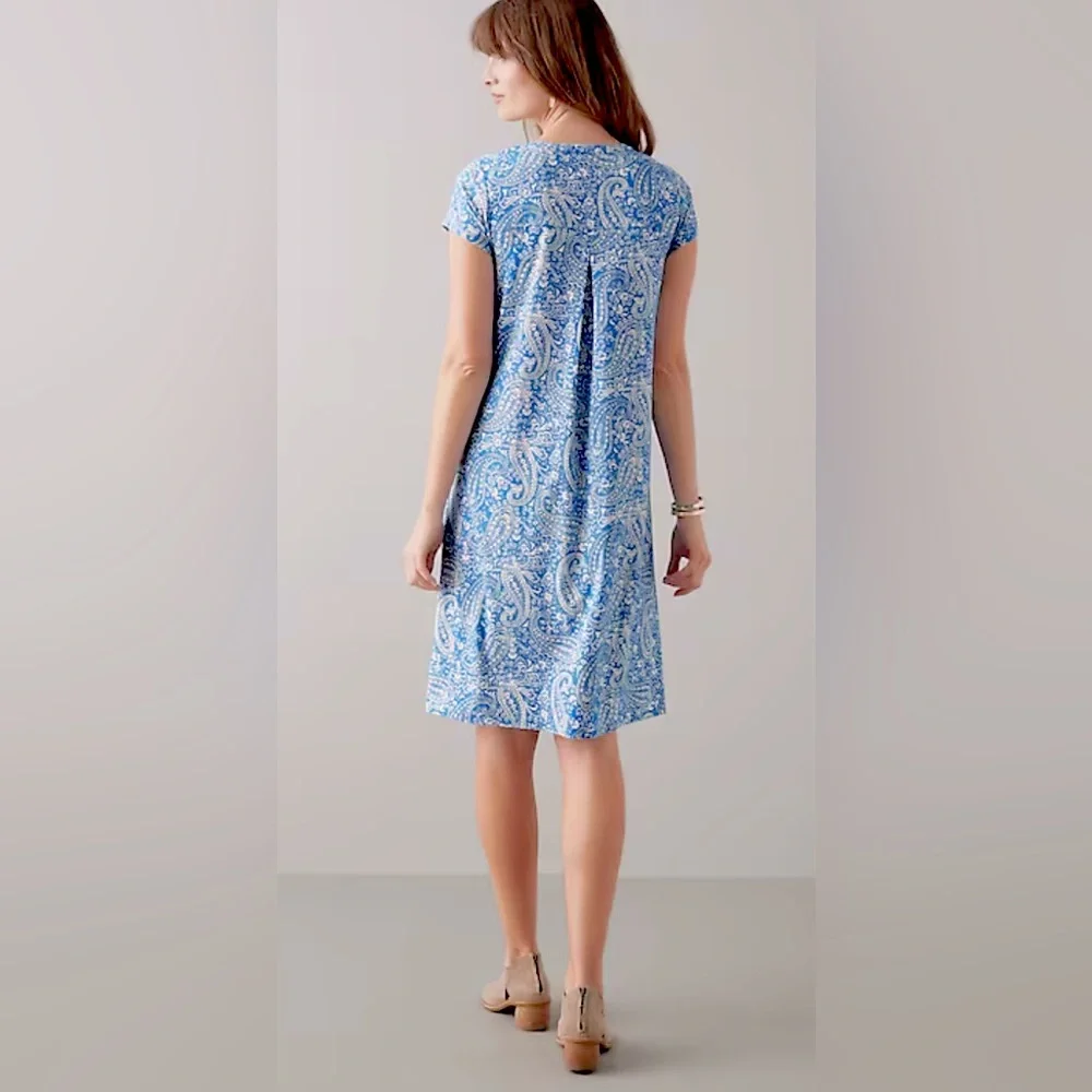 J. Jill Paisley-Printed A-Line Dress blue white short sleeve XLP NWT - Picture 3 of 11